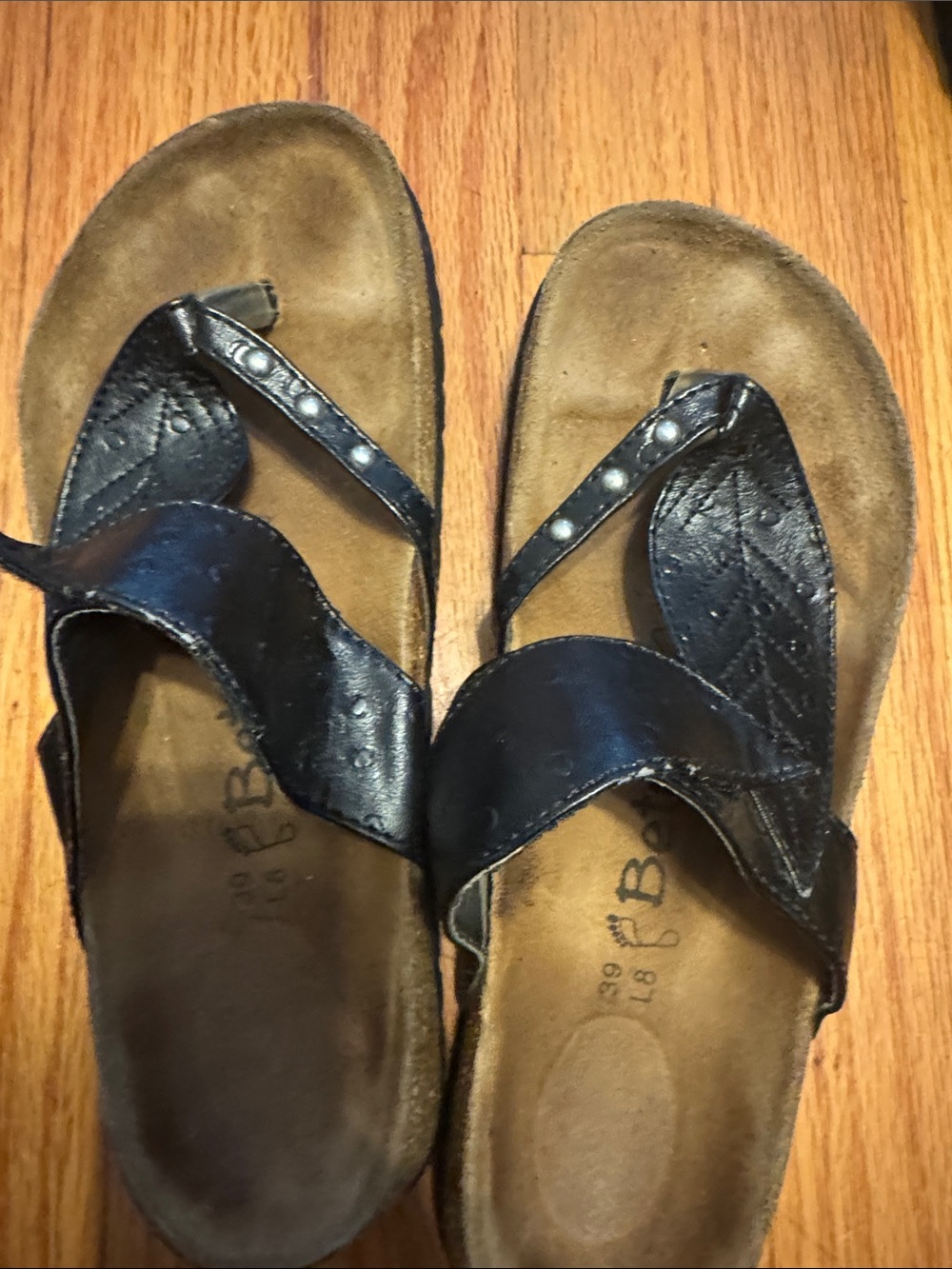 Birkenstock Black Leather Studded Toe-Post Sandals